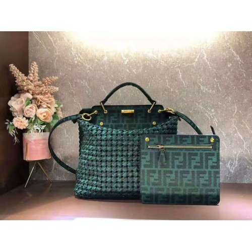 Fendi PEEKABOO X-LITE LARGE sac en coton vert 8BN304A
