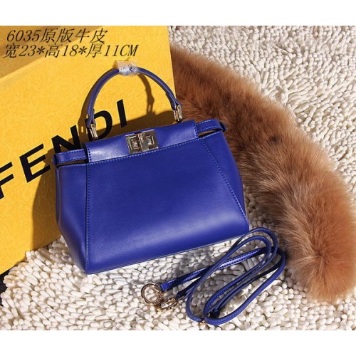 Fendi Peekaboo Bag Cuir Lisse FD6035 Bleu