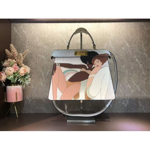 Fendi Peekaboo ISeeU FF sac en soie imprimée F1983 blanc