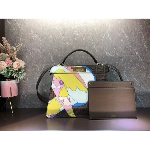 Fendi Peekaboo ISeeU FF sac en soie imprimée F1983 marron
