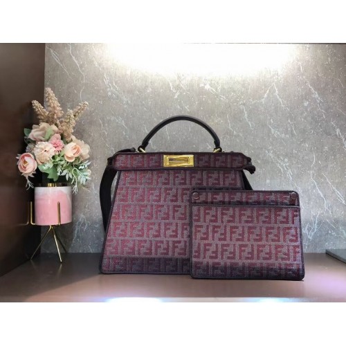 Fendi Peekaboo ISeeU FF sac en tissu tapisserie F1982 Bordeaux