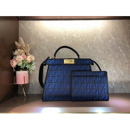 Fendi Peekaboo ISeeU FF sac en tissu tapisserie F1982 bleu