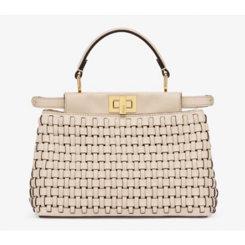 Fendi Peekaboo Mini sac en cuir tressé 8BN244A Beige