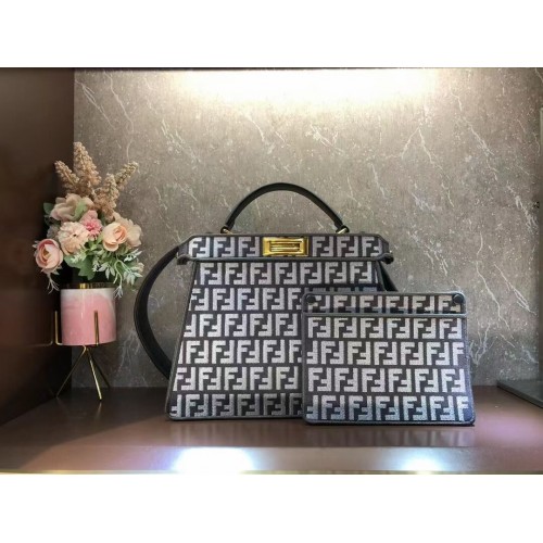 Fendi Peekaboo ISeeU Sac en tissu tapisserie FF gris tourterelle F1982 Gris