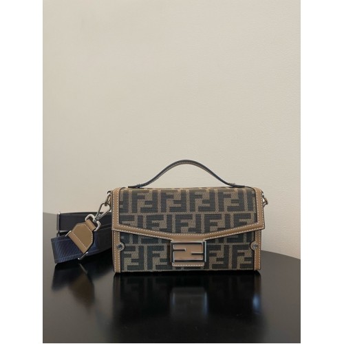 Fendi Petit sac Boston en tissu tapisserie gris tourterelle 8BS5568A