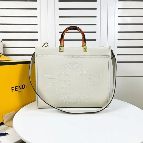 Fendi Sunshine Medium Fendace Printedleather Logo shopper F0873 blanc