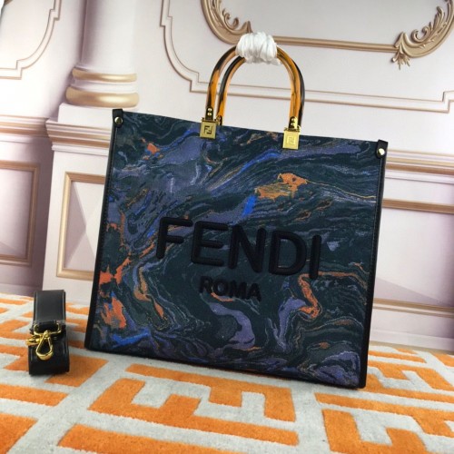 Fendi Tote Fabric Graffiti Print Shopping Bag 1676 Bleu
