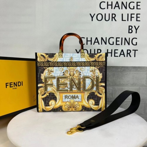 Fendi Sunshine Medium Fendace Shopper en cuir blanc imprimé 8BH386A-2