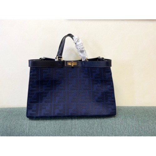 Fendi X-Tote shopper en laine pied-de-poule avec broderie FF 8BH374A bleu foncé