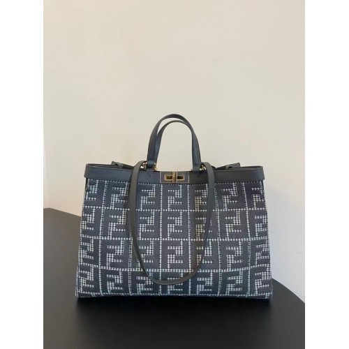 Fendi X-Tote shopper en laine pied-de-poule avec broderie FF 8BH374A gris