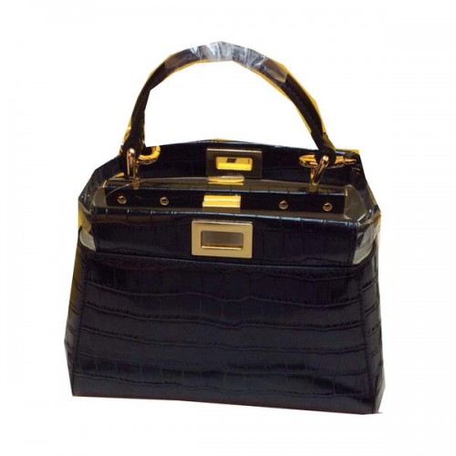 Fendi Mini Sac Peekaboo Cuir Croco F520885 Noir