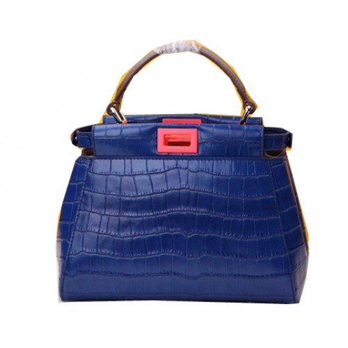 Fendi mini Peekaboo Sac Cuir Croco F520885 Bleu