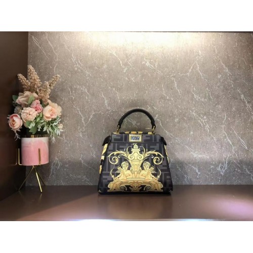 Fendi mini sac à main en soie imprimée Peekaboo F1952 noir