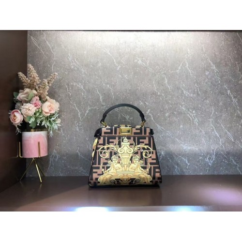 Fendi mini sac Peekaboo en soie imprimée sac F1952 marron
