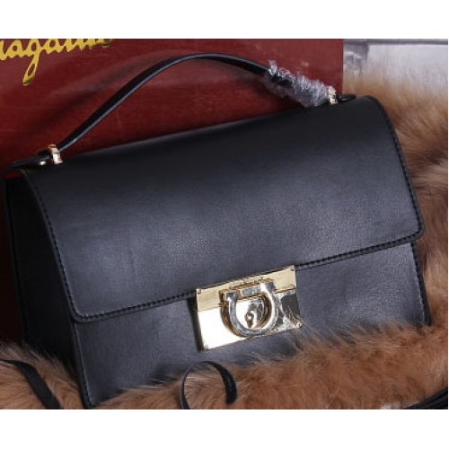 Ferragamo Sac à bandoulière moyen en cuir de veau SF099 Noir