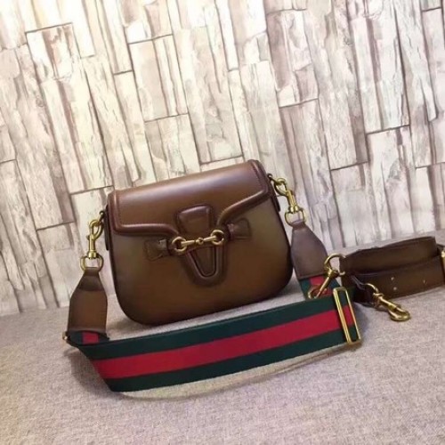 Gucci Lady Web Sac à bandoulière en cuir teinté à la main 380573 Marron