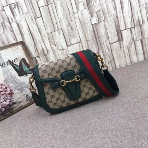 Gucci GG Lady Web Sac à bandoulière en cuir teinté à la main 380573 Vert