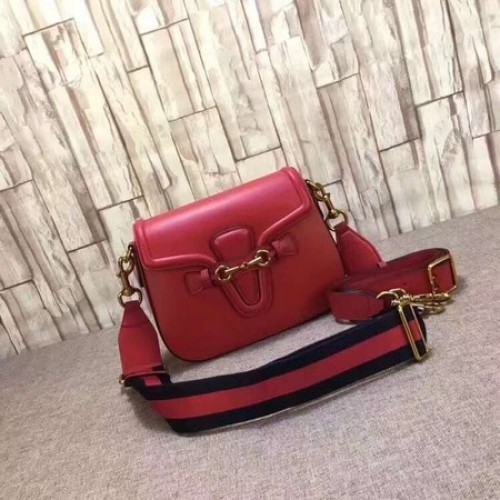 Gucci Lady Web Sac à bandoulière en cuir teinté à la main 380573 Rouge