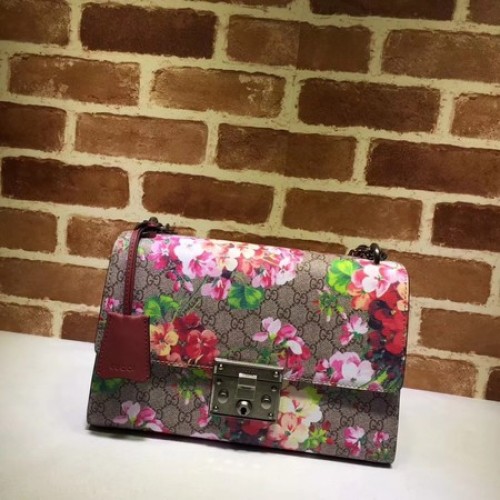 Gucci Padlock Blooms GG Supreme Sac à bandoulière 409486 Rose