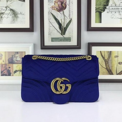 Gucci Sac en Velours Brodé GG Marmont 443496 Bleu