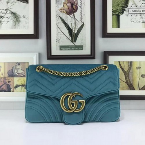 Gucci Sac en velours brodé GG Marmont 443496 Bleu ciel