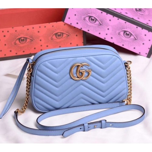 Gucci GG Marmont Petit sac à bandoulière 447632 Bleu ciel