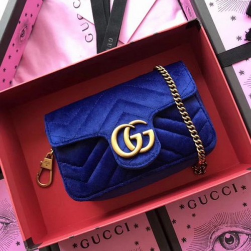 Gucci GG Marmont Velvet Super Mini Sac 476433 Bleu
