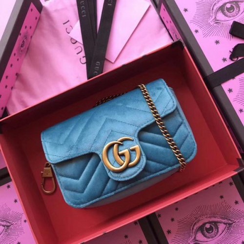 Gucci GG Marmont Velvet Super Mini Sac 476433 Bleu Ciel