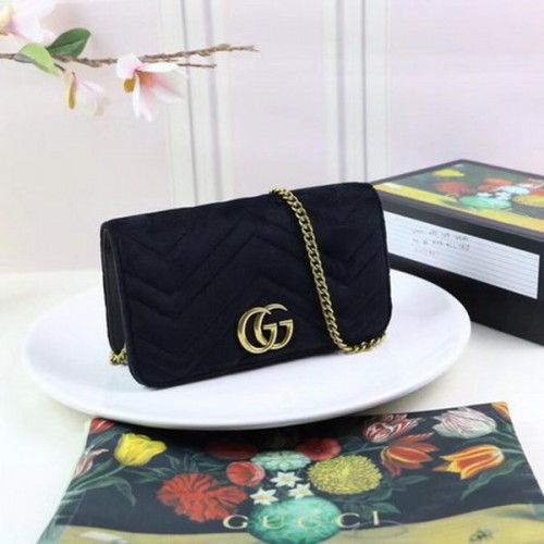 Gucci Mini sac en velours brodé GG Marmont 488426 Noir