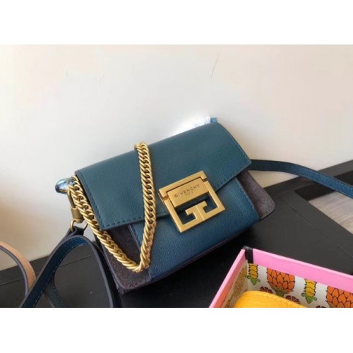 GIVENCHY GV3 mini sac à bandoulière en cuir et daim 1116 bleu