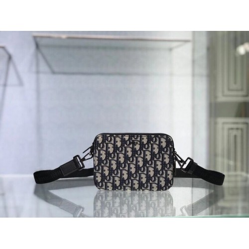 Cuir de veau grainé noir et jacquard Dior Oblique C1911