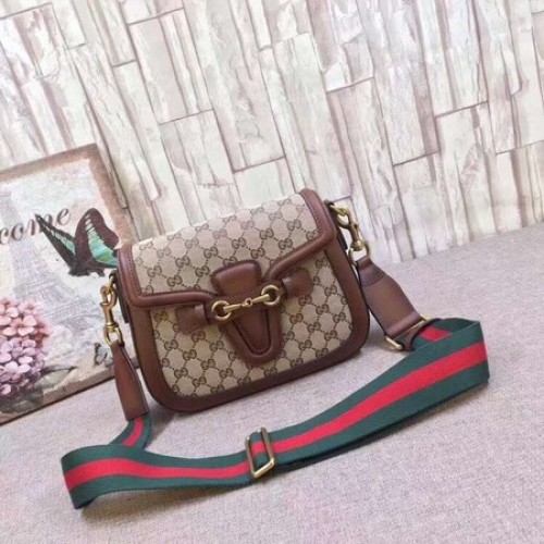 Gucci GG Lady Web Sac à bandoulière en cuir teinté à la main 380573 Marron