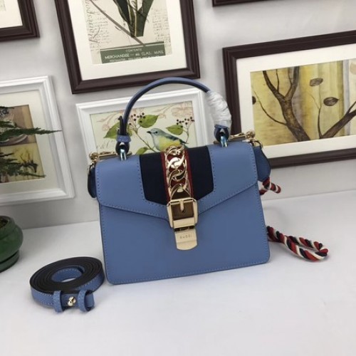 Gucci Sylvie Lather mini Sac 470270 Bleu