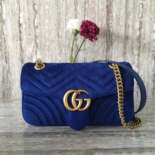 Gucci 443497 GG Marmont Chevron Velvet Sac à bandoulière Bleu