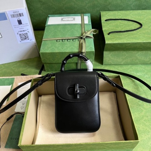Gucci Bamboo mini sac à main 702106 noir Antique doré