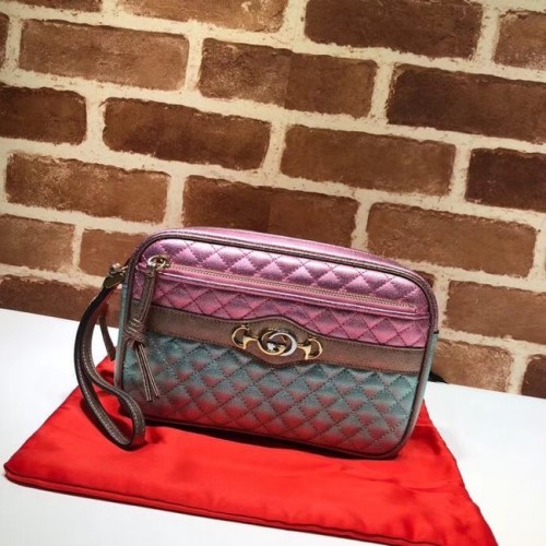 Gucci Pochette en cuir de veau 447632 Rose&Or&Vert