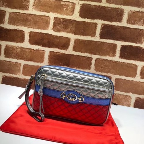 Gucci Pochette en cuir de veau 447632 bleu&rouge&argent