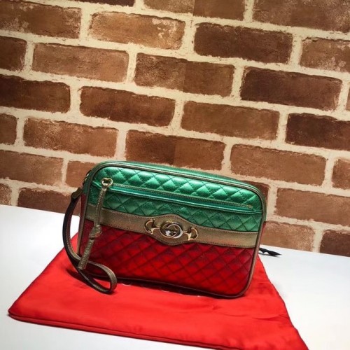 Gucci Pochette en cuir de veau 447632 rouge&Or&Vert