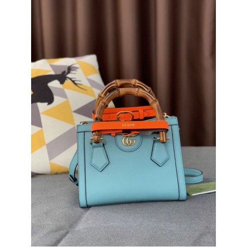 Gucci Diana GG Bamboo Top Handle Original Sac en cuir 660195 655661 Bleu clair