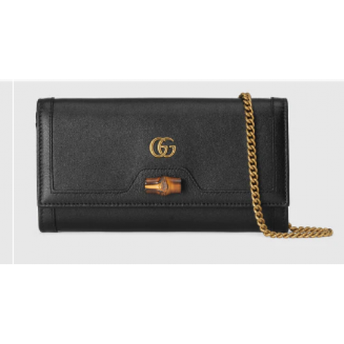 Portefeuille chaîne Gucci Diana avec bambou 658243 noir