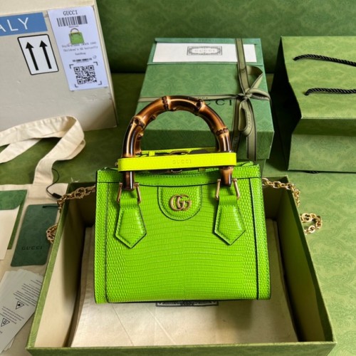 Gucci Mini sac Diana en lézard 675800 Vert fluo