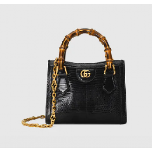 Gucci Mini sac Diana en lézard 675800 noir