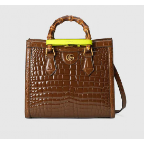 Gucci Diana petit sac fourre-tout en crocodile 660195 Marron