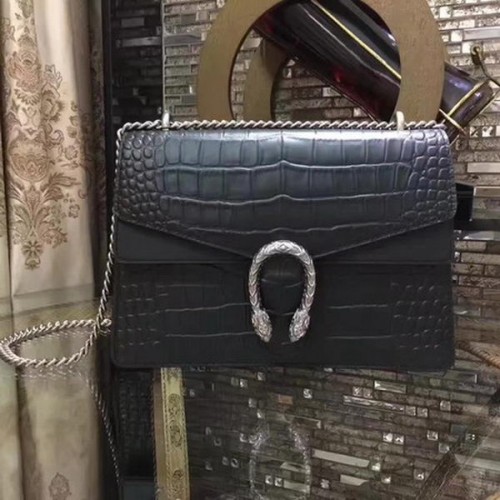 Gucci Dionysus Croco Sac à bandoulière en cuir 400235 Noir