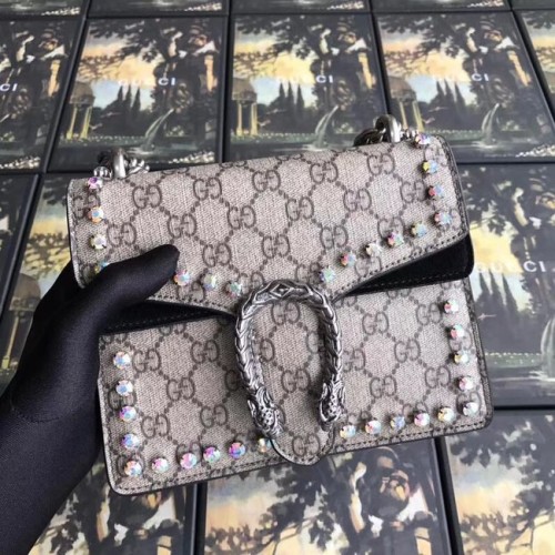 Gucci Dionysus GG Supreme toile cristal mini sac 421970 noir
