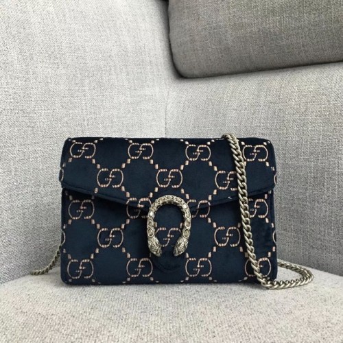 Gucci Dionysus GG portefeuille mini chaîne en velours 401231 bleu foncé