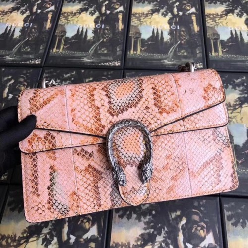 Gucci Dionysus petit sac à bandoulière en peau de serpent 400249 rose