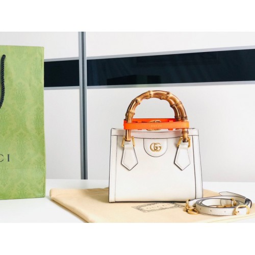 Gucci Diana GG Bamboo Top Handle Original Mini sac en cuir 655661 Blanc