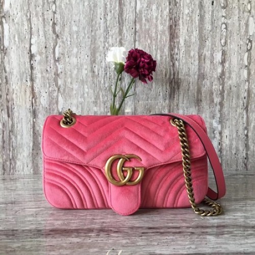 Gucci GG Marmont Chevron Velvet Sac à bandoulière 443497 Rose