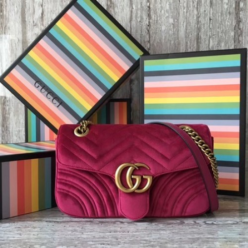 Gucci GG Marmont Chevron Velvet Sac à bandoulière 443497 Rose